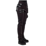 Women Solid Long Pants Pockets Zipper Slim Fit Casual Regular Button Mid Waist Splice Rivet Straight Trousers Autumn 2023-Outfit