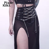 Sexy Mesh See Through Strappy Chain Slit Long Skirts for Women Rave Outfit Gothic Punk Clothes Black Skirt