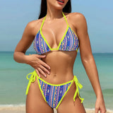 Toloer New Sexy Bikini Women's Split Swimwear Digital Print Straps Triangle