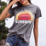 Women T-Shirt Summer Short Sleeve Tops Tee You Are My Sunshine Rainbow Print O-Neck T-Shirt Female Harajuku t shirt Ladies