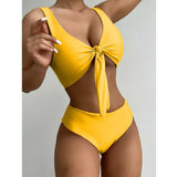 Waist Bikini Set 2021 New Sexy Bow-Knot Swimwear Women Swimsuit Female Solid Color Bikini Bather Bathing Suit Beachwear