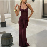 New Female Temperament Folding With Long Skirt Fashion Hanging Neck Sexy Bag Hip Dress