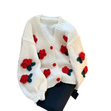 Three-Dimensional Flower Cardigan Sweater Female Short Style Small Fragrant Style Loose Coat With Foreign Style Age-Reducing Sweater-Outfit
