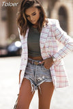 Autumn Women Elegant Tailoring Blazer Office Lady Casual Female Jacket Outerwear Long Sleeve Blazers Jackets Plaid