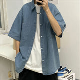 Short-Sleeved Shirt Men's Summer Korean Version Of The Trend Young Retro Leisure Bf Style Loose Cardigan Half-Sleeved Jacket-Outfit