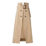 Elegant Patchwork Pleated Split Women Skirts High Waist With Sashes Irregular Hem Casual A-Line Skirt Female