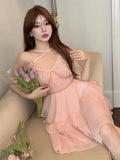 Pink Sweet Dress Women Elegant Sexy Party Mini Dresses Female Korean Fashion Bandage High Waist Holiday Strap Dress