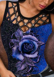 O-Neck Floral Print Hollow Out Tank