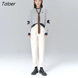 Women Sweatshirts 2022 Spring Hole Long Sleeves O Neck Striped Hoodies Short Chic Casual