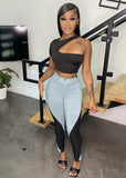 Sexy Black Cut Out Short Sleeve Top And Pant 2 Piece