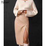 Faux Leather Bodycon Skirts Womens Winter 2022 High Waisted Split Office Skirts Ladies PU Ankle-Length Skirts