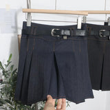 And Summer Women's Retro Modern Hit Color Clear Line Pressure Skirt Anti-Light Short Skirt With Belt