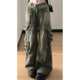 women retro washed work jeans American street fashion brand Y2k straight loose wide leg jeans-Outfit