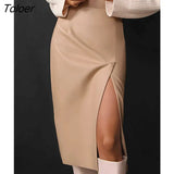 Faux Leather Bodycon Skirts Womens Winter 2022 High Waisted Split Office Skirts Ladies PU Ankle-Length Skirts