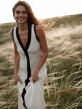 Sleeveless Single-Broced Knit Dress Tight Mid-Dressed Open-Shirt Sexy Summer Dress