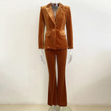 And Winter 2025 New Women's Professional Fashion A Buckle Gold Velvet Suit Jacket + Horn Pants Set Two
