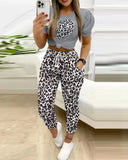 Women's Two Sets Of Short-Sleeved Commuting Print Trousers
