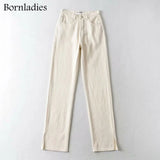 2021 Woman Long Jeans 115 cm High Waist Overlength Jeans Side Split 100% Cotton Cargo Denim Pants Female