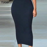 Mid-Calf Casual Skirt High Waist Bodycon Skirt For Women Office Lady OL Skirt Solid Black Grey Green Maxi