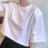 Sleeve T-shirts women solid cropped tops sexy stylish harajuku streetwear girls cool loose all-match korean style