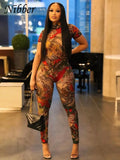 See Through Jumpsuit Women Backless Dragon Print Short Sleeve Fitness Activity Workout Overalls Slim Stretch Clubwear-Outfit