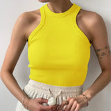 Tops Women Yellow Casual Vest Sleeveless Camis Shoulder Women's Tank Top Ribbed Knitted Tops Summer Woman Shirts Tank Top-Outfit