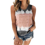 Top Women Tie Dye Print O-neck Sleeveless Tee Shirts 2021 Summer Gray Casual Harajuku Loose Top Camisole
