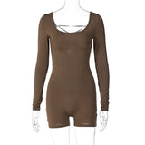 Toloer Women's Spring And Summer Long Sleeve U Collar Tie Hollow Out Open Back Tight Sports Yoga