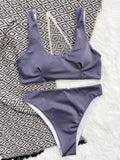 Bikini U-Neck Solid Sleeveless Two Piece