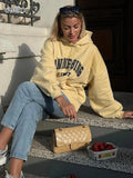 Classic Letter Embroidery Women's Hooded Sweatshirt Fleece Warm Autumn Winter Sweatshirt Pocket Casual Streetwear Sport Top-Outfit