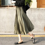 Pleated Skirt Women's Autumn Vintage Velvet Black Lady Faldas Mujer Moda 2020 Casual Long Maxi High Waist Party