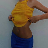 Tank Top Summer Knit Crop Top Women Sleeveless Basic T Shirts Casual Bodycon Vest Green Streetwear Vintage 90s