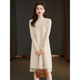 Collar Long-Sleeved Knitted Dress Women's Autumn And Winter Coat With Sweater 2024 Red Bottomed Medium-Length Dress-Outfit