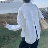 Women Solid Turn-down Sleeve Baggy Pockets Behind-slit Simple New Arrival Korean Style Elegant All-match Soft Female