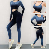 Women's Gradual Gym Set Workout Clothes Athletic Wear Sports Legging Seamless Fitness Bra Crop Top Long Sleeve Fitness