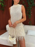 Style Dress Women Spring 2025 New Temperament Elegant Famous Sleeveless Splicing Syringe Knitted Short Dress