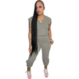 Solid Color Casual Sleeveless Top Cropped Pant Two Piece