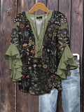 Creative Flower Element 3D Printed Casual Trend V-Necked Lace