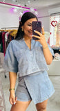 Casual Jeans Set Women's Summer Loose Skinny POLO Short Sleeve Shirts Irregular