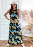 Printed Sweet O-Neck Sleeveless Beach Maxi