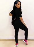 Sexy Turtleneck Short Sleeves Solid Zippers Skinny