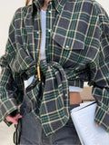 Style Collar Loose Shirt 2025 Autumn Check-In Long-Sleeved Pocket Women's