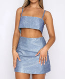 Sexy Strap High Waist Solid Sequined MiniTwo Piece Skirt