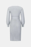 Neck Tie Waist Pleated Sweater