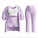 2025 New Knitted Plush Long-Sleeved Coat Vest Shorts Four-Piece Set + Three-Piece