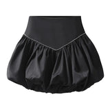 Black Patchwork Diamond Mini Skirt For Women High Waist Ball Gown Casual Loose Skirts Female Fashion Clothing