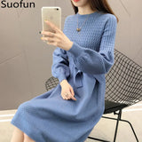 Size Loose Solid Casual O-Neck A-Line Autumn Winter Sweater Dress Female Dress Sweater Bottoming Maternity Spring