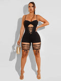 Summer Sexy Rompers Womens Jumpsuit Sleeveless Black One Piece Outfits Jumpsuit Hollow Out Bandage Rompers Playsuits