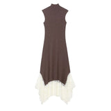 Striped Slanted Shoulder Short-Sleeved Woman Summer Small Fresh Loose Display Lanky Over-Knee Dress