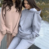 Autumn Winter Sport Tracksuit Women Hoodies Set Long Sleeve Loose Oversized Shirt Tops And Pants Suit Two Piece